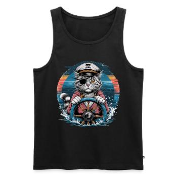 Kapitän Katze Mit Piratenhut Am Steuerrad In - Männer Premium Bio Tank Top - Schwarz - Vorne - Michal (187cm)