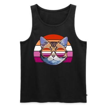 Cool retro cat with glasses and lesbian colors - Men's Premium Organic Tank Top - black - Front - Michal (187cm)