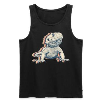 Dragon-barbu lézard Rétro Line Art - Débardeur bio Premium Homme - noir - Devant - AI Model Male 178 light (178cm)