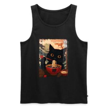 Schwarze Ramen-Katze – asiatisch und absurd - Männer Premium Bio Tank Top - Schwarz - Vorne - AI Model Male 178 light (178cm)