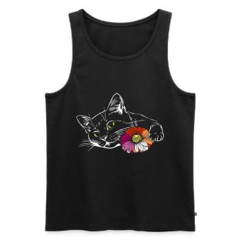 Lesbian Pride Black Cat with Flower LGBTQ - Men's Premium Organic Tank Top - black - Front - Michal (187cm)