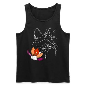 Chat de la fierté lesbienne avec dessin de ligne de fleur LGBTQ - Débardeur bio Premium Homme - noir - Devant - Michal (187cm)