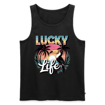 Lucky Life Paradis tropical avec coucher de soleil - Débardeur bio Premium Homme - noir - Devant - Michal (187cm)