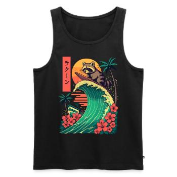 Raccoon Animal Japanese Surfing Flower Sunset - Men's Premium Organic Tank Top - black - Front - Michal (187cm)