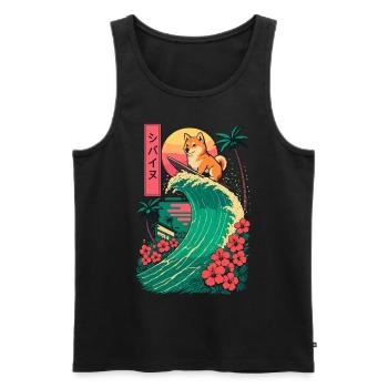 Shiba Inu Dog Animal Japanese Surfing Flower - Men's Premium Organic Tank Top - black - Front - AI Model Male 178 light (178cm)