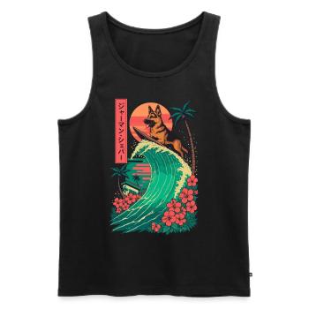 German Shepherd Dog Animal Japanese Surfing Flower - Men's Premium Organic Tank Top - black - Front - AI Model Male 178 light (178cm)