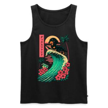 Teckel Saucisse Chien Viennoise Japonais Surf - Débardeur bio Premium Homme - noir - Devant - AI Model Male 178 light (178cm)