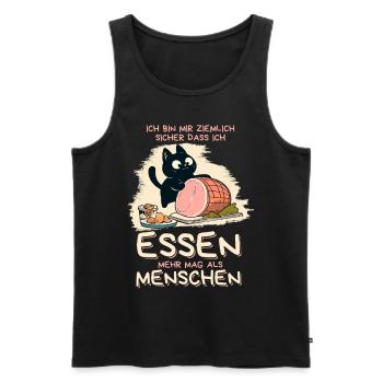 Lieber Essen als Menschen - Süße Schwarze Katze - Männer Premium Bio Tank Top - Schwarz - Vorne - AI Model Male 178 light (178cm)