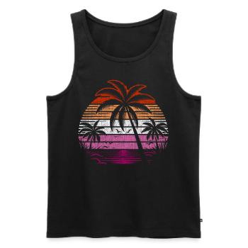 Rétro coucher de soleil Lesbienne Fierté Palmiers - Débardeur bio Premium Homme - noir - Devant - Michal (187cm)