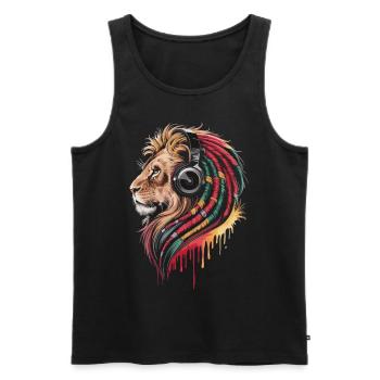 Reggae Löwe mit Kopfhörer - Männer Premium Bio Tank Top - Schwarz - Vorne - AI Model Male 178 light (178cm)
