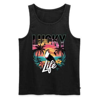 Lucky Life Tropisches Paradies mit Tukan und - Männer Premium Bio Tank Top - Schwarz - Vorne - Michal (187cm)