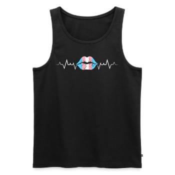 Battement de cœur transgenre avec empreinte de lèvres LGBTQ+ - Débardeur bio Premium Homme - noir - Devant - Michal (187cm)