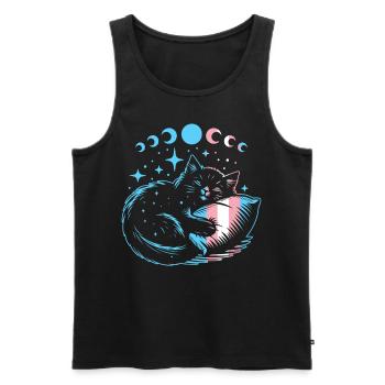 Sleeping transgender cat with moon and stars - Men's Premium Organic Tank Top - black - Front - Michal (187cm)
