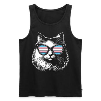 Fluffy Transgender Cat with Cool Glasses - Men's Premium Organic Tank Top - black - Front - AI Model Male 178 light (178cm)