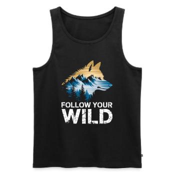 Follow your wild spirit with wolf and nature motif - Men's Premium Organic Tank Top - black - Front - Michal (187cm)