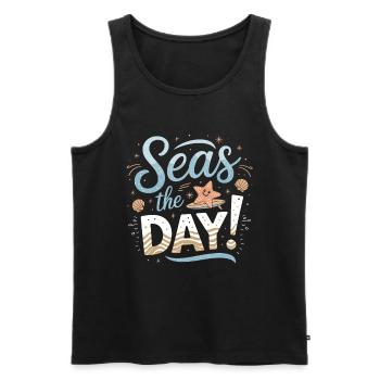 Seas The Day Maritime design with starfish and - Men's Premium Organic Tank Top - black - Front - AI Model Male 178 light (178cm)