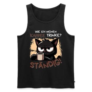 Kaffee. Ständig. Schwarze Katze mit Koffeinblick - Männer Premium Bio Tank Top - Schwarz - Vorne - AI Model Male 178 light (178cm)