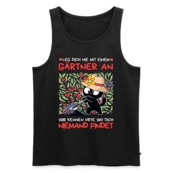 Leg dich nie mit einem Gärtner an – Katze - Männer Premium Bio Tank Top - Schwarz - Vorne - Michal (187cm)