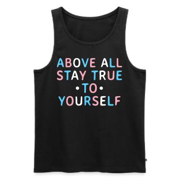 Message trans coloré aux couleurs du drapeau transgenre - Débardeur bio Premium Homme - noir - Devant - Michal (187cm)