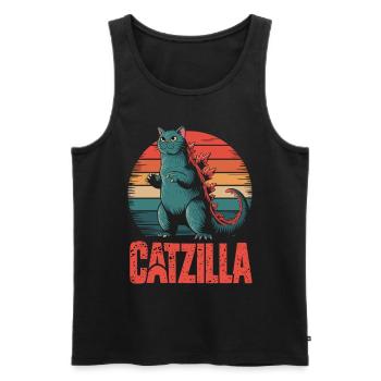 Chat monstre dans un style rétro - Catzilla - Débardeur bio Premium Homme - noir - Devant - AI Model Male 178 light (178cm)