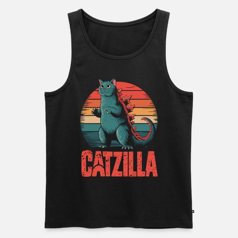 Monsterkatze im Retro-Stil - Catzilla - Männer Premium Bio Tank Top - Schwarz