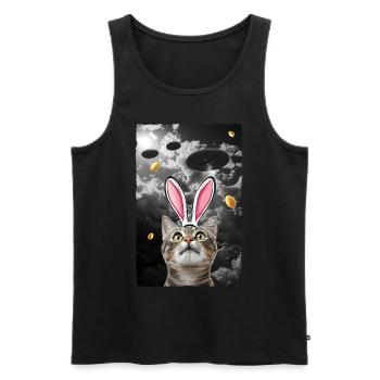 Funny Cat Meme Easter Alien Science UFO - Männer Premium Bio Tank Top - Schwarz - Vorne - AI Model Male 178 light (178cm)