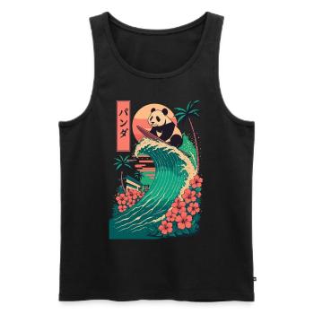 Panda Bear Animal Japanese Surfing Flower Sunset - Men's Premium Organic Tank Top - black - Front - AI Model Male 178 light (178cm)