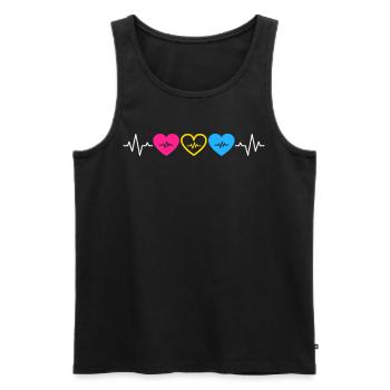Coeurs de fierté pansexuelle avec lignes de battement de cœur - Débardeur bio Premium Homme - noir - Devant - Michal (187cm)