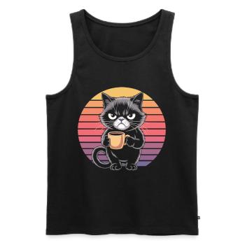Chat du matin avec caféine - Débardeur bio Premium Homme - noir - Devant - Michal (187cm)
