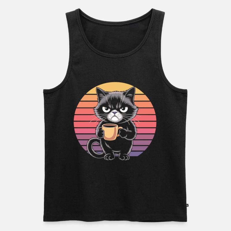 Morgenkatze mit Koffein - Männer Premium Bio Tank Top - Schwarz
