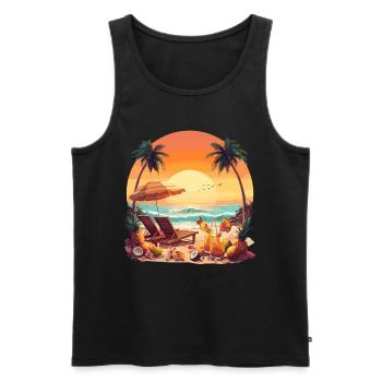 Relaxing on the beach under palm trees with - Men's Premium Organic Tank Top - black - Front - Michal (187cm)