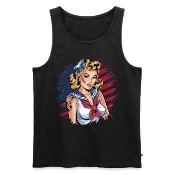 Pin-up rétro au look marine avec - Débardeur bio Premium Homme - noir - Devant - Michal (187cm)