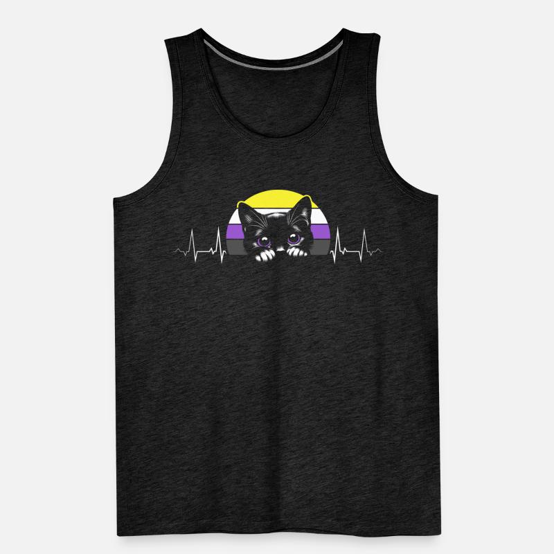 Nonbinary Pride Katze Herzschlag Mit Flagge Männer Premium Bio Tank Top