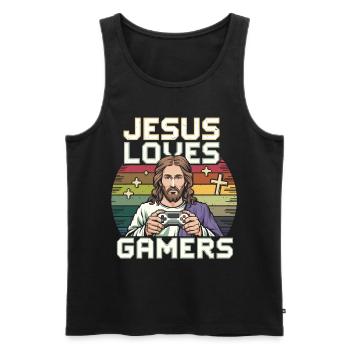 Jesus Liebt Gamer Bunte Retro Kunst Mit - Männer Premium Bio Tank Top - Schwarz - Vorne - AI Model Male 178 light (178cm)