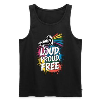 Loud, Proud, Free Megafon Regenbogen - Männer Premium Bio Tank Top - Schwarz - Vorne - AI Model Male 178 light (178cm)
