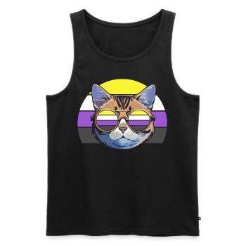 Nonbinary Pride Coole Katze mit Sonnenbrille Retro - Männer Premium Bio Tank Top - Schwarz - Vorne - AI Model Male 178 light (178cm)