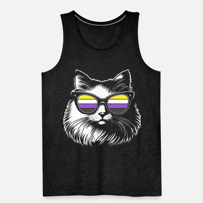 Fluffy Cat with Nonbinary Pride Glasses Enby Men's Premium Organic Tank Top
