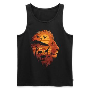 Savane à la Tête de Lion - Roi des Animaux - Débardeur bio Premium Homme - noir - Devant - Michal (187cm)