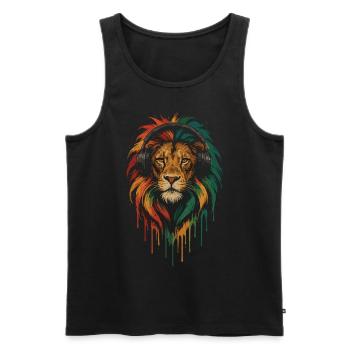 Rasta-Löwe mit Kopfhörern – Musik im Blut - Männer Premium Bio Tank Top - Schwarz - Vorne - Michal (187cm)