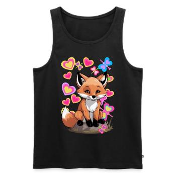 Renard, Animaux De La Forêt, Renards, Printemps, Papillons - Débardeur bio Premium Homme - noir - Devant - Michal (187cm)