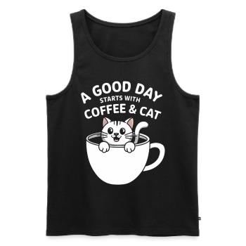 Kitten morning coffee and cat - Men's Premium Organic Tank Top - black - Front - AI Model Male 178 light (178cm)