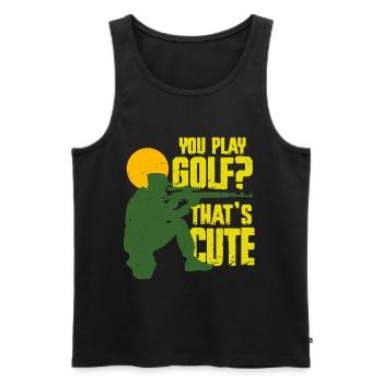 Tir à longue distance Vous jouez au golf ? C’est mignon - Débardeur bio Premium Homme - noir - Devant - AI Model Male 178 light (178cm)