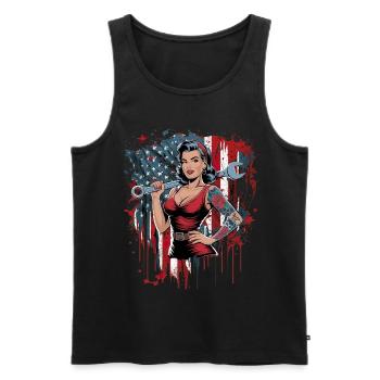 Femme forte avec drapeau et clé à molette - Débardeur bio Premium Homme - noir - Devant - AI Model Male 178 light (178cm)