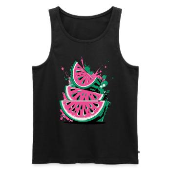 Frische Wassermelonen Sommer Motiv mit Spritzern - Männer Premium Bio Tank Top - Schwarz - Vorne - AI Model Male 178 light (178cm)