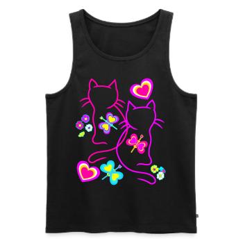 Chats, Chaton, Chat, Enfants, Filles, Bébé - Débardeur bio Premium Homme - noir - Devant - AI Model Male 178 light (178cm)