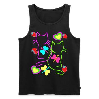 Chats rétro fraise été papillon coeur - Débardeur bio Premium Homme - noir - Devant - Michal (187cm)