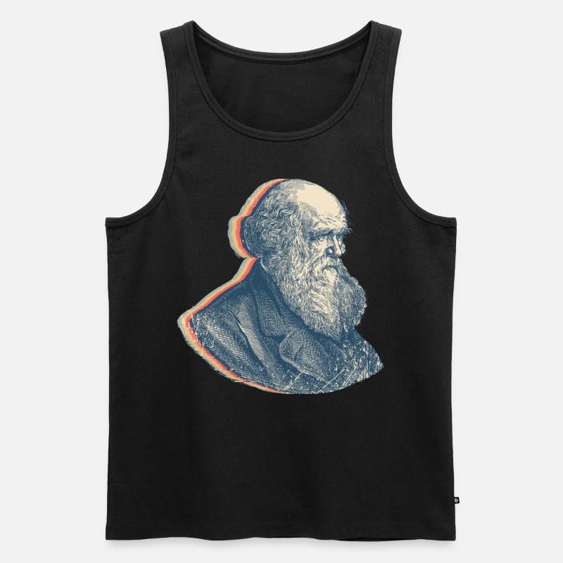 Charles Darwin Evolutionstheorie Retro-Linienkunst - Männer Premium Bio Tank Top - Schwarz