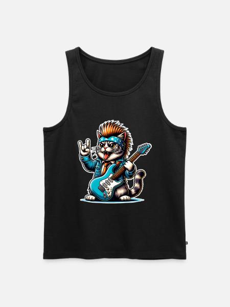 Cat Rock and Roll Guitarist - Men's Premium Organic Tank Top - black