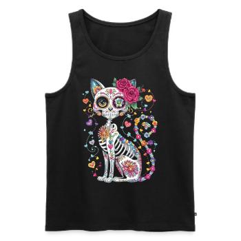 Chat Crâne de Sucre – Día de los Muertos - Débardeur bio Premium Homme - noir - Devant - Michal (187cm)