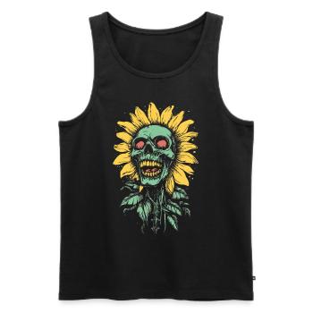 Zombie Tournesol Crâne Horreur - Débardeur bio Premium Homme - noir - Devant - Michal (187cm)